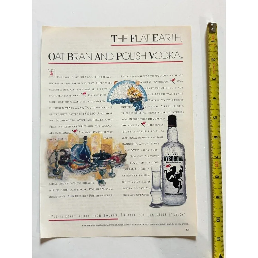 Vintage 1990 Wyborowa Polish Vodka Liquor Flat Earth Advertisement Print Ad